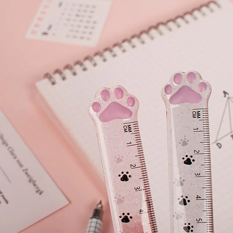 Réguas retas de plástico 15cm kawaii gato pata material de escritório prêmio estudante diy ferramentas de desenho ferramenta de medição desenho fonte escola
