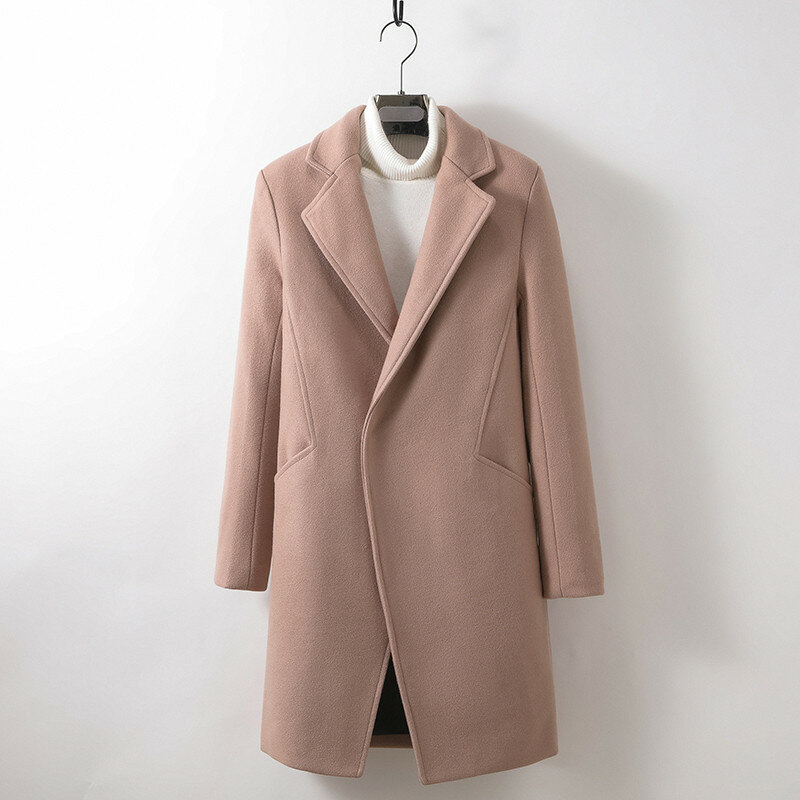 Casaco trench coat masculino de lã, jaqueta elástica casual para homens, sobretudo de botão único e da moda, inverno 2021