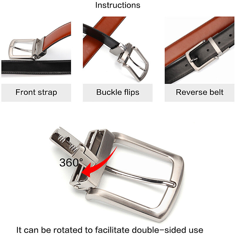 Men's Leather Belt Reversible Buckle Luxury Brand Male Waist Cowskin Belts For Jeans Rotated Designer Accessories High Quality