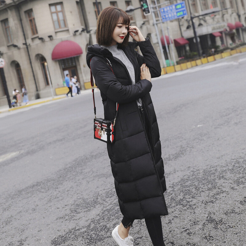 Hooded Down Coat Winter Women Long Zipper Plus Size Warm Down Jacket New Solid Slim Basic Style Streetwear Waterproof Windproof