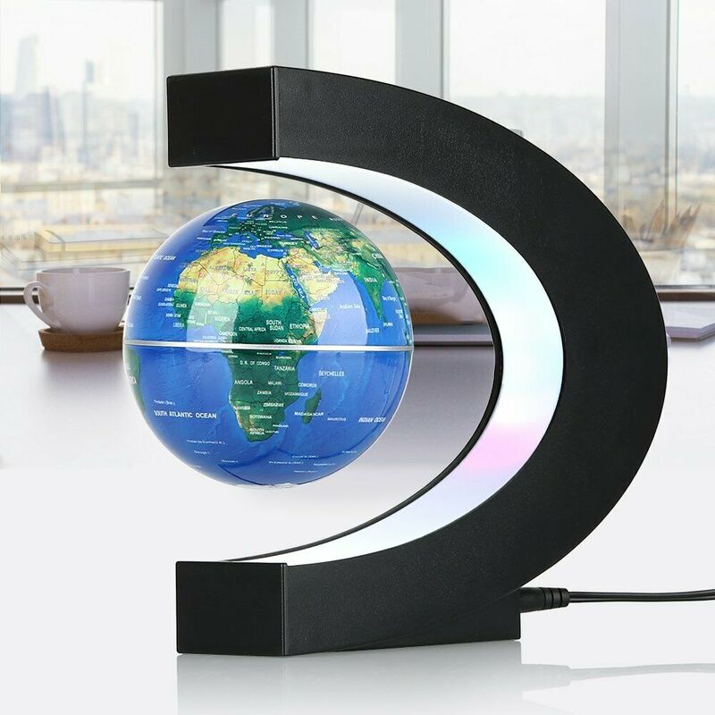 ノベルティledナイト磁気浮上浮動地球儀cシェイプベースled世界地図ボールランプオフィスホームデスク装飾
