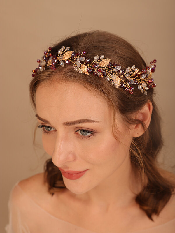 ทองคริสตัลลูกปัดดอกไม้ Headband อุปกรณ์เสริมผม Tiaras เจ้าสาว Headwear เครื่องประดับผมแต่งงาน Headpiece Party Prom