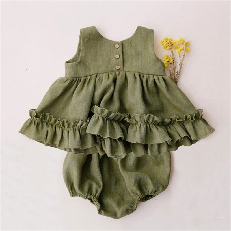 2 pezzi vestiti per bambini per ragazze estate morbido lino cotone bambino Boutique abbigliamento Set top camicetta + Bloomer vestiti della neonata