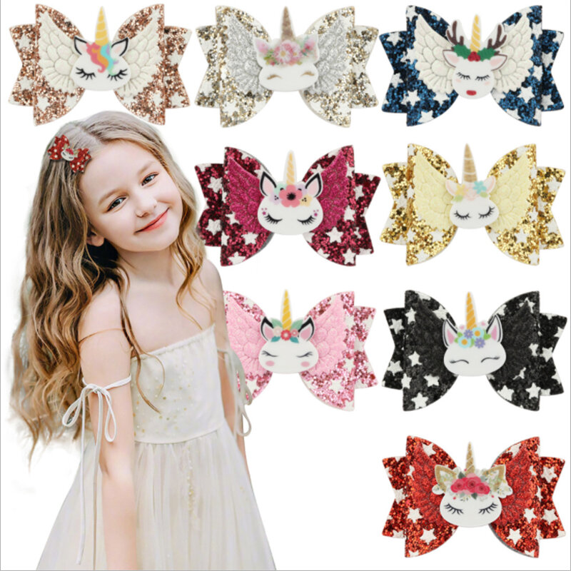 New Hot Sale Onion Pink Star Bow Unicorn Hairpin Unicorn Bow Hairpin Party Hair Accessories