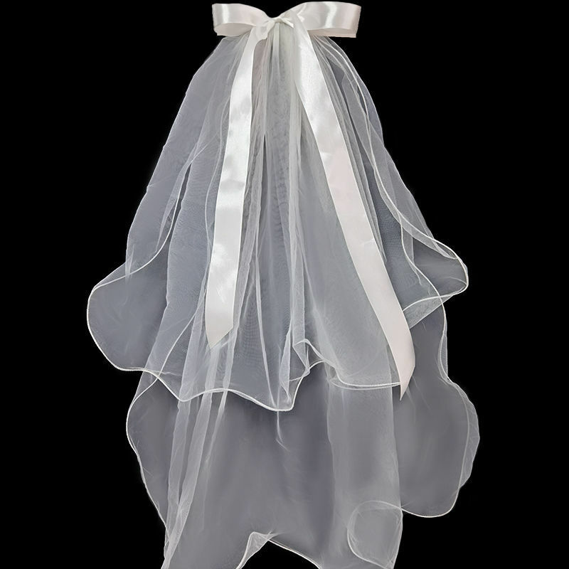 Kerudung Prom Pengantin Gambar Asli dengan Pita 0.8M Vestido De Noiva Longo Kerudung Pernikahan Jilbab Putih Gading dengan Sisir Gratis