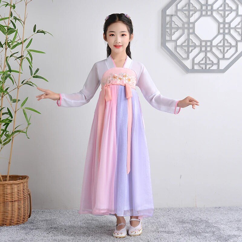 Dziecięca długa wieczorowa suknia ślubna dziewczęca haftowana Han Fu księżniczka urodzinowa taneczna sukienka dla dzieci sukienka z chin