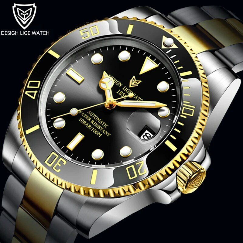 2023 New LIGE Men Watch Automatic Mechanical Clock Fashion Business Luminous Waterproof Watches For Men 316L Steel Reloj Hombre
