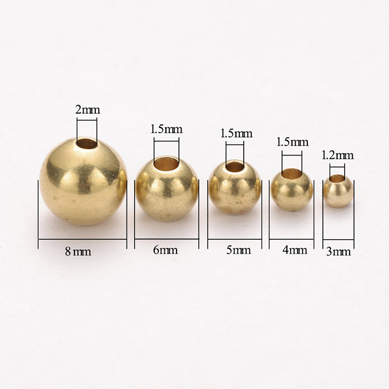 50 stücke original Messing runde Kugel Raum Perlen 3/4/5/6/8mm Armbänder lose Charm Perle für DIY Halsketten Schmuck herstellung Zubehör