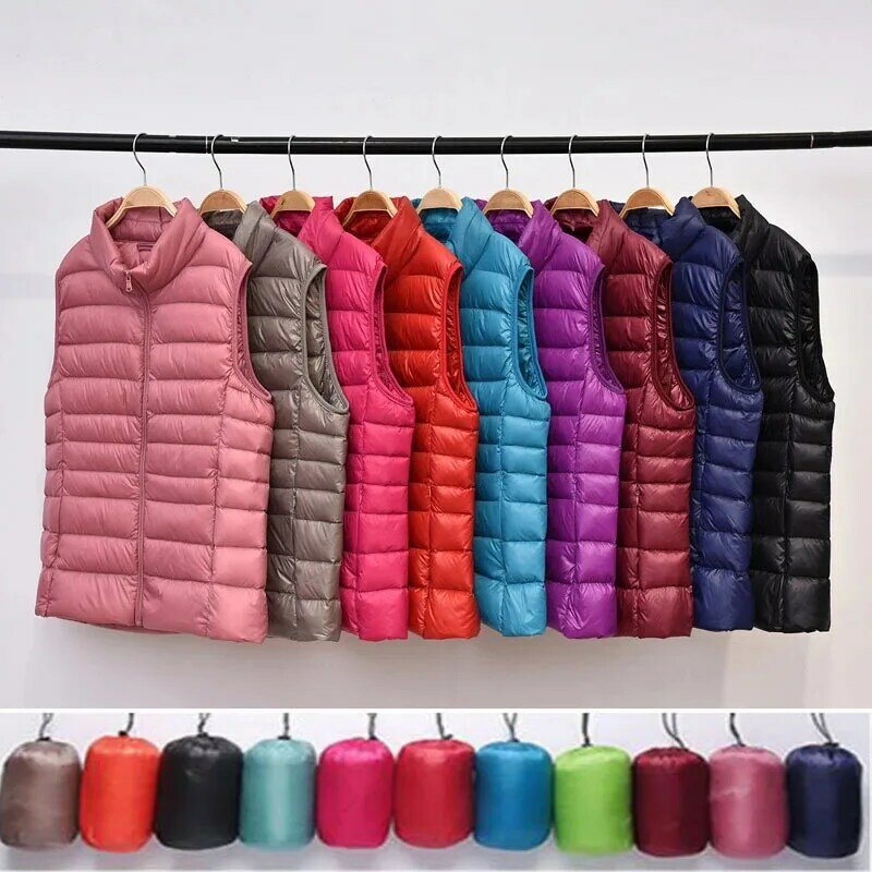 Chaqueta de plumón ultrafina para mujer, abrigo ligero y cálido, sin mangas, acolchado, corto, forro, Primavera e invierno, 2022