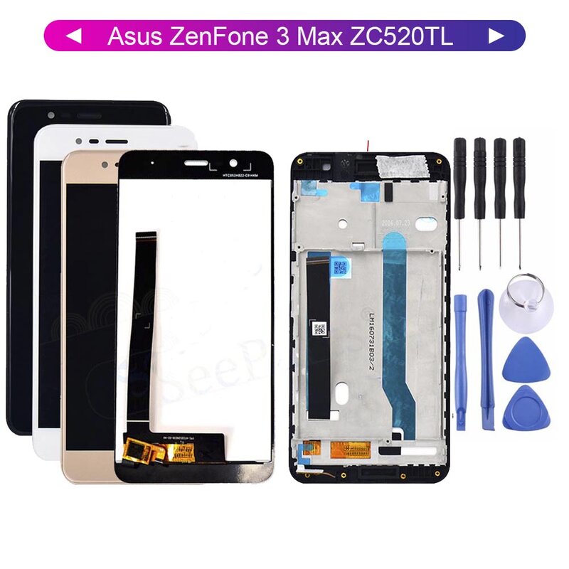Asus zenfone 5 3最大ZC520TL液晶ディスプレイデジタイザー画面タッチパネルセンサーアセンブリ + フレーム無料ツール