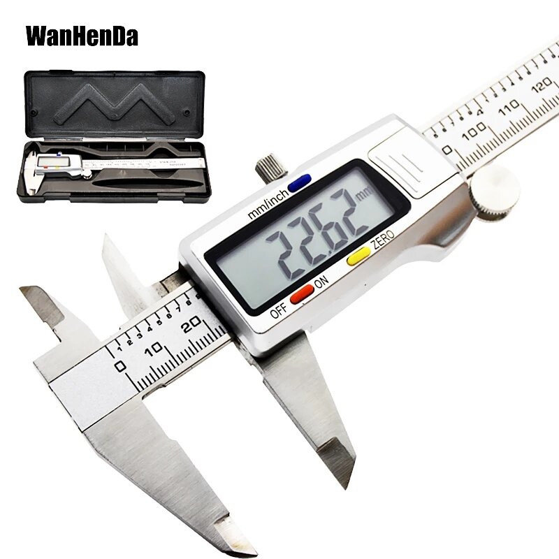 Paquímetro Digital em Aço Inoxidável, Instrumento Vernier Paquímetro, Ferramenta de Medição LCD, 6 ", 150mm
