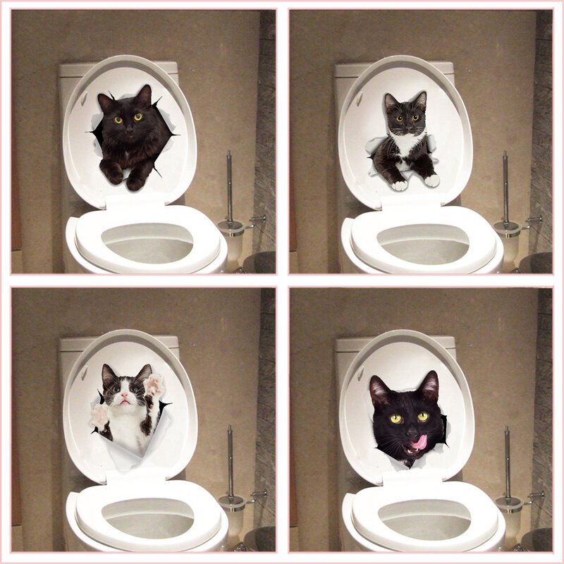 Яркие 3d наклейки на унитаз с отверстиями забавная для кошек собак, сделай сам, украшение для туалета, дома, милые котенок, щенок, домашнее животное животных, настенные художественные наклейки