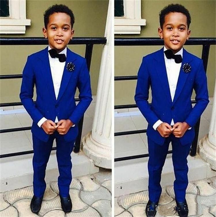 Biru Royal Anak-anak Pakaian Formal Anak Laki-laki Pakaian Formal untuk Pembawa Cincin Jaket Pesta Ulang Tahun Makan Malam (Jaket + Celana + Busur)