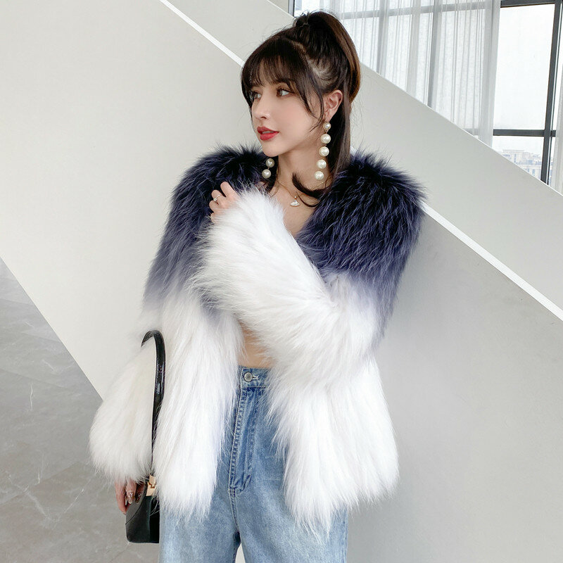 Winter Women High Quality Raccoon Fur Coat Luxury Long Fur Coat Loose Lapel Ove rCoat Thick Warm Plush Size Female Plush Coats