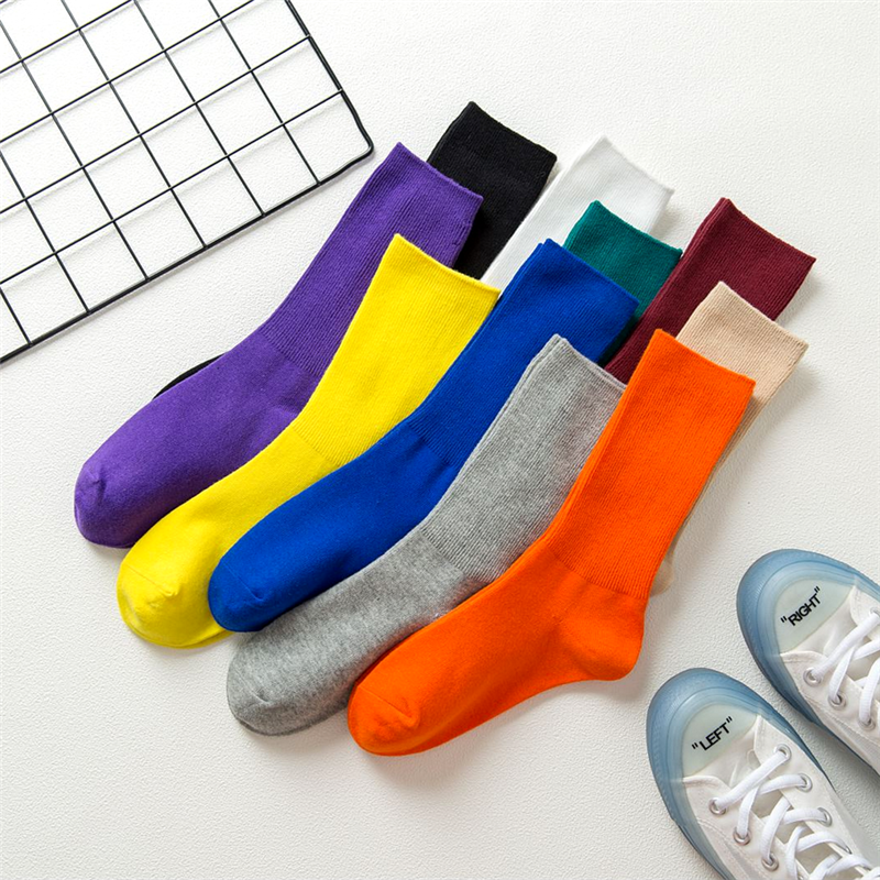 Женские хлопковые носки в стиле ретро Харадзюку, зимние носки без пятки в Корейском стиле, фиолетовые, синие, желтые, розовые, дизайнерские, ...