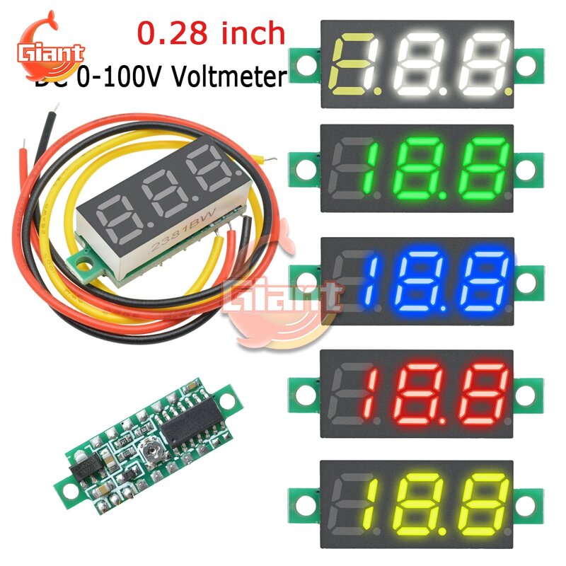 Mini voltímetro de CC de 0,28 pulgadas, medidor Digital de voltaje de 3 cables, tubo LED de 5V, 12V, 24V, 36V, 48V, para motocicletas