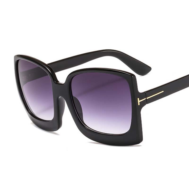 Gafas de sol cuadradas de gran tamaño para mujer, lentes de sol Vintage de marca de lujo con montura grande, color negro, a la moda, con degradado