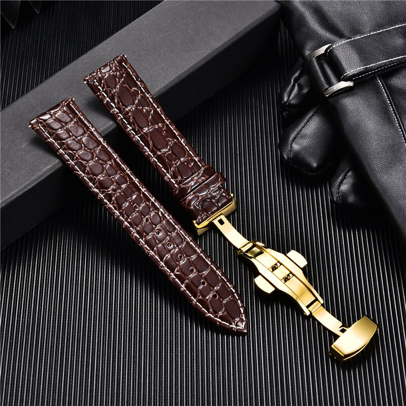Crocodile Pattern Luxury Design Leather Watchbands with Automatic Buckle Men Watch Band 18mm 20mm 22mm 24mm Watch Straps