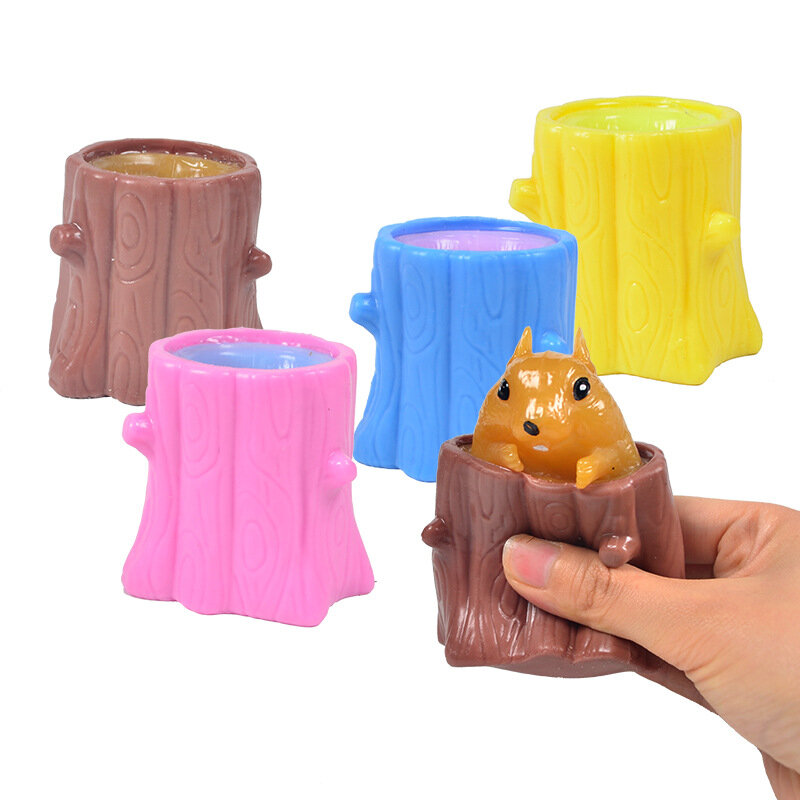 Taza de ardilla suave de 6cm para niños y adultos, modelo Animal para apretar, juguete antiestrés, juguetes de descompresión, regalo de cumpleaños