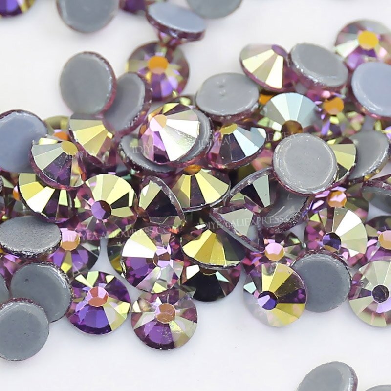 Kilau Indah AB Keras Memakai Kilau Kristal Memperbaiki Panas Berlian Imitasi Belakang Datar Batu Glitter Strass untuk DIY Garmen Kain Besi
