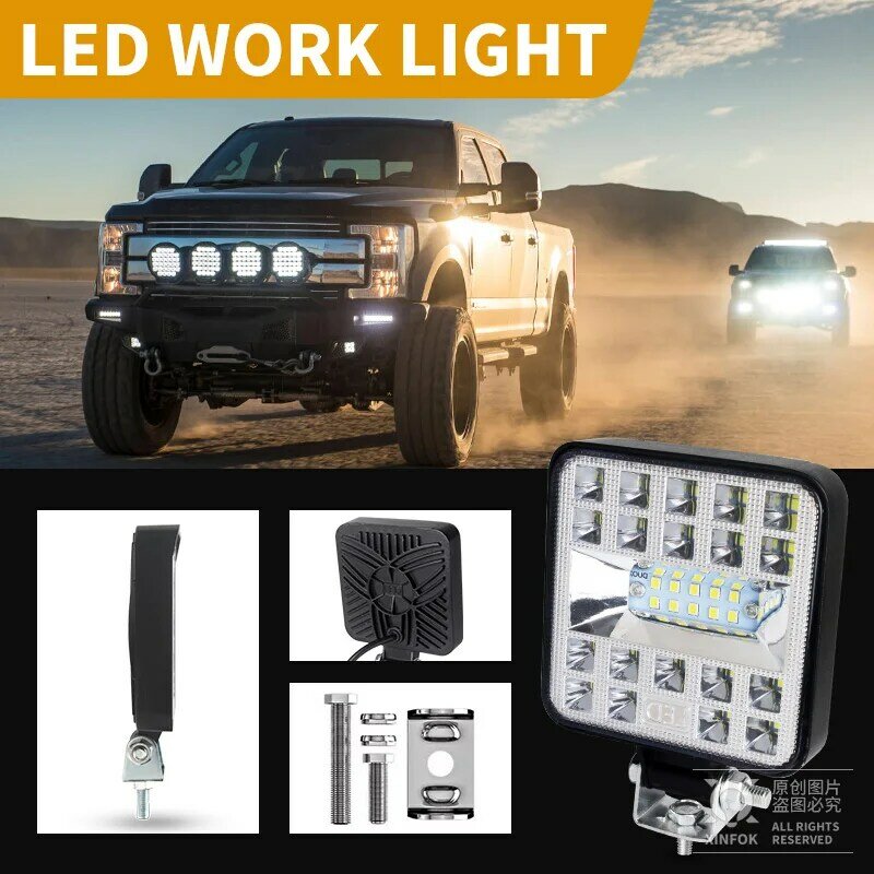 Luz de trabalho LED para carro, feixe combinado, super brilhante ponto de inundação, projetores de caminhão, 4WD, 3030 SMD, 87 watts, 6500K, DC 12-24 volts, 4X4