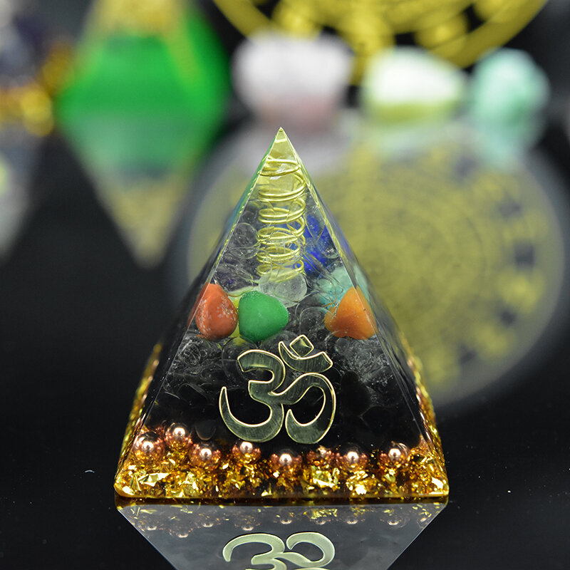 Pirâmide elite reiki orgone, gerador de energia de sete chakras para desenvolvimento de ioga, turmalina preta