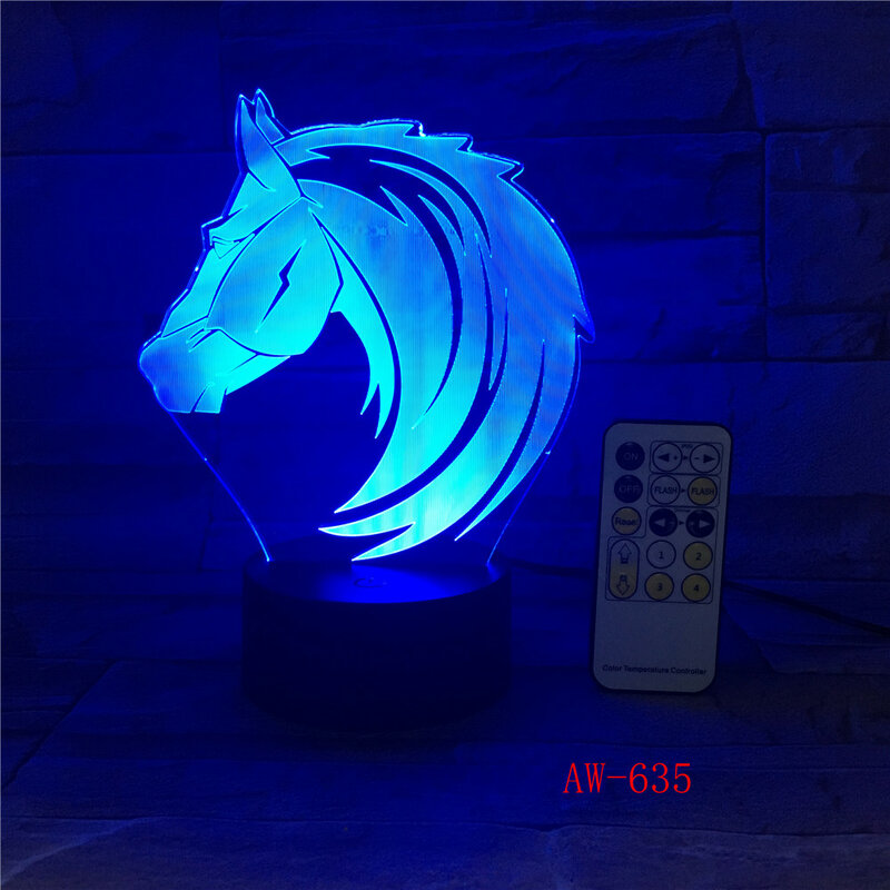 Głowa konia 3D illusion LED lampka nocna 7 kolorów lampa stołowa nowość produkt światło z przyciskiem dotykowym dzieci prezent upuść AW-635