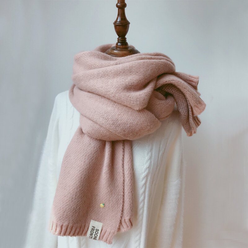 女性冬厚く暖かいスカーフソフトソリッドカシミアスカーフパシュミナショールラップニットウール長いスカーフ