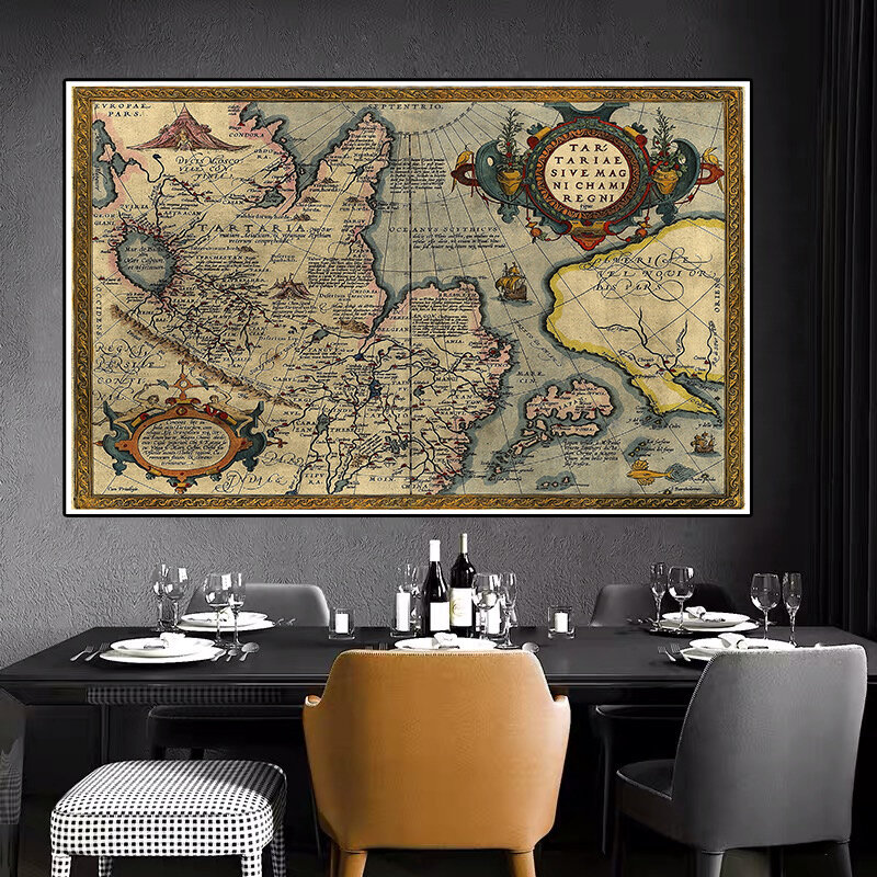 225*150 cm  The Vintage World Map Non-woven Canvas Painting Retro Wall Art Poster Decorative Card Living Room Home Decoration