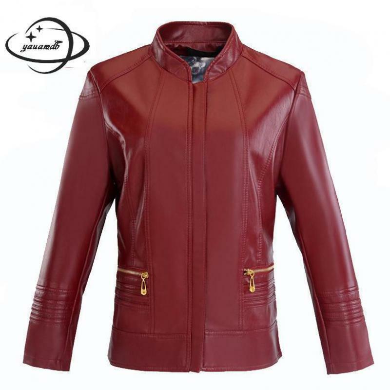 Plus Size L-6xl damska kurtka ze sztucznej skóry wiosna jesień Pu damski płaszcz odzież stojące kołnierzyki damskie odzież motocyklowa Ly50