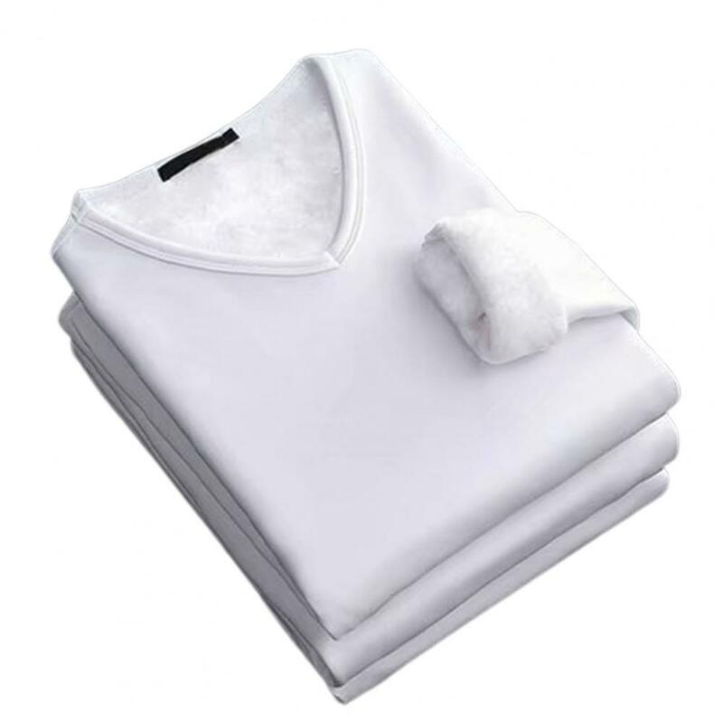 V-Neck grosso Plush Base Shirt masculino, cor sólida Top, desgaste interno