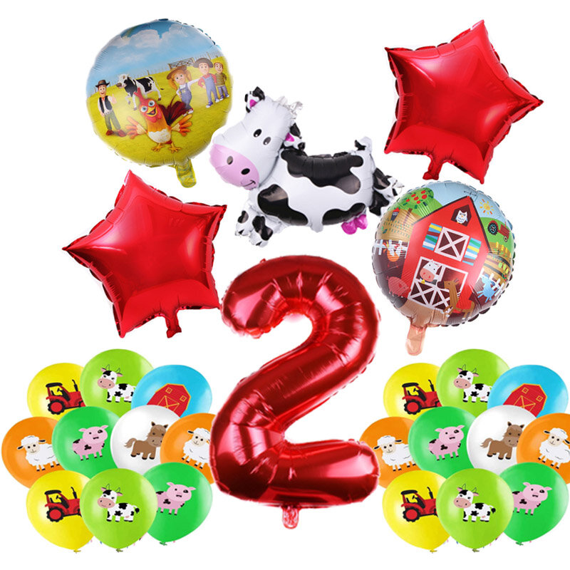 Globo de decoraciones de fiesta temáticas de animales de granja, juego de vajilla desechable de vaca de dibujos animados, suministros de fiesta para Baby Shower