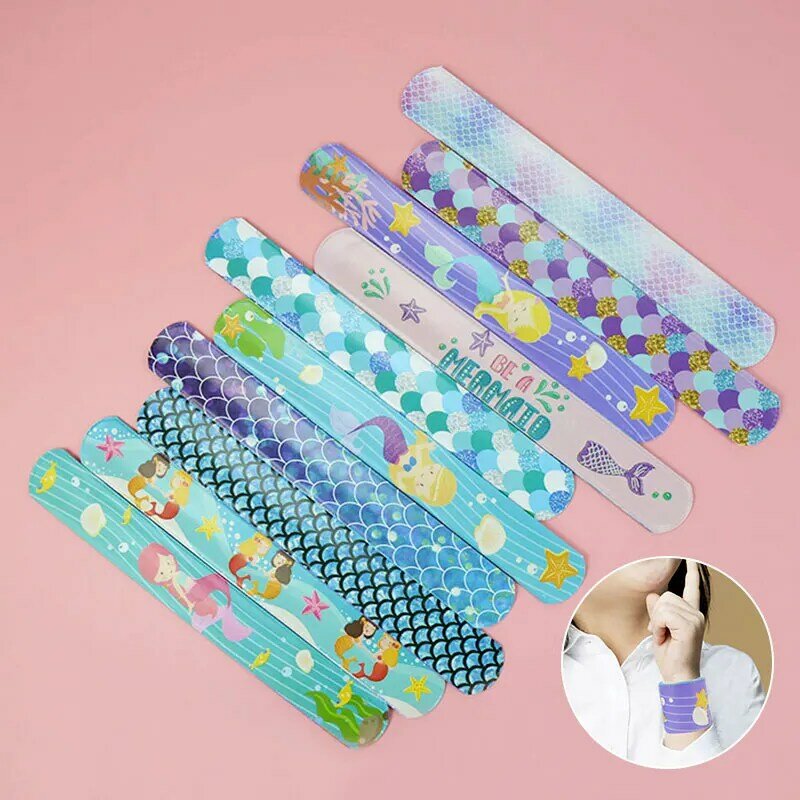 10PCS Mermaid Slap Snap Wrap Wristband Band Bracelet Hand Ring Kids Girl Boy Birthday Party Favors Toy Baby Shower Kawaii Gifts