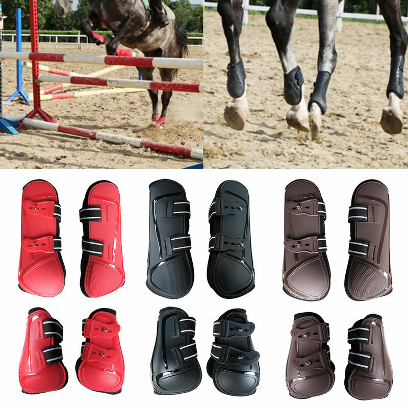 4 sztuk koń ścięgna buty przednie tylne nogi zestaw szkolenia skoki Dressage jeździectwo PU Shell Guards okłady Fetlock Protector