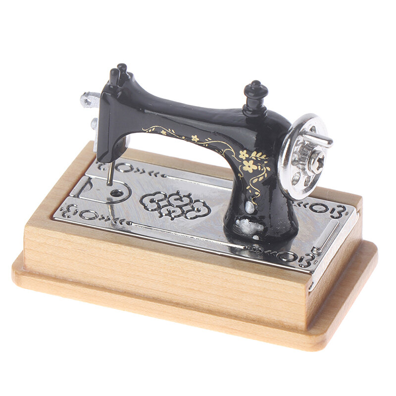 Máquina de coser de madera para decoración de casa de muñecas para niños, accesorios con tijeras de hilo, juguetes para niñas, muebles en miniatura