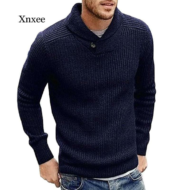 남성 스웨터 단색 풀오버 버튼 스웨터 부드럽고 따뜻한 니트 탑 겨울 가을 패션 데일리 긴팔 의류