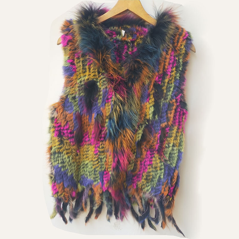 女性のためのウサギの毛皮のベスト,オリジナルの本物の毛皮のコート,秋冬,ニット,2023