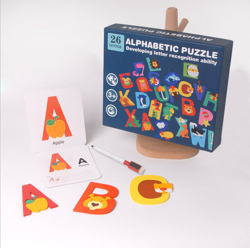 Mainan Pembelajaran Ejaan Anak-anak Membaca Kartu Flash Alfabet Kayu Yang Cocok dengan Kata-kata Penglihatan ABC Permainan Pengenalan Huruf untuk Balita