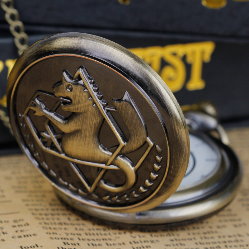 Alchemist de Metal completo, relojes de bolsillo de cuarzo de bronce opaco, collar con colgante de cadena, hombres y mujeres