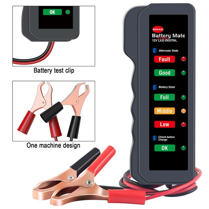 Probador Digital de batería de coche, herramienta de diagnóstico para Nissan, Audi, BMW, Toyota y VW, con 6 luces LED, 12V