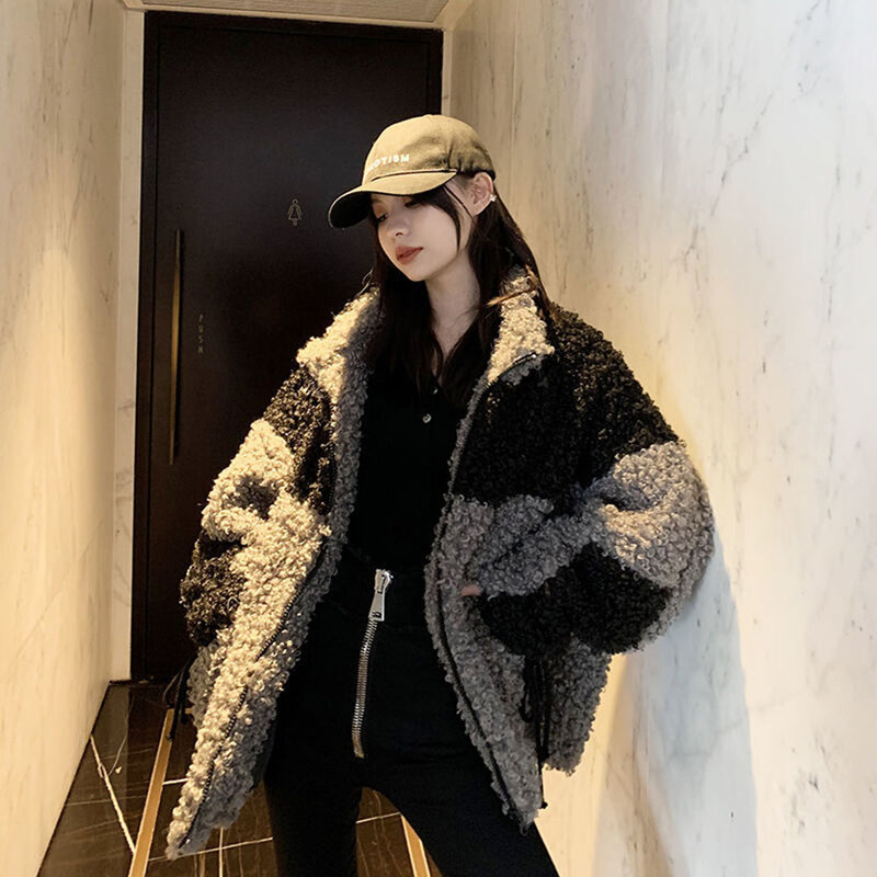 女性のための韓国スタイルのコート,ラムウールのコート,厚くてゆったりとした暖かい,冬の服