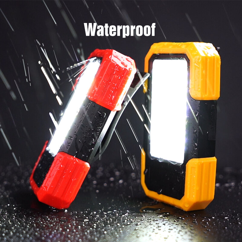Rechargeable Magnetic Work Lamp 3 Lighting Modes LED Work Light Magnetic Base & Clip Built-in Battery COB Flashlight Outdoor
