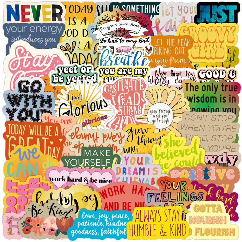 10/30/50/100PCS frasi motivazionali Sticker citazioni frasi impermeabili per Laptop Phone Office studio Room Graffiti Decal Toy