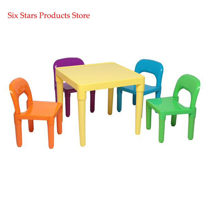 Набор пластиковых столов и стульев для детей, один стол и четыре стула (50x50x46 см) для детского сада и дома