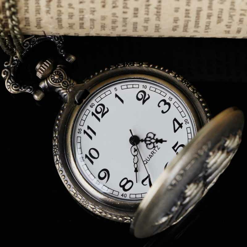 Wykwintne kieszonkowe zegarki kwarcowe z brązu z naszyjnikiem łańcuszek wisiorek kieszonkowe zegarki męskie kobiety prezenty Relogio De Bolso