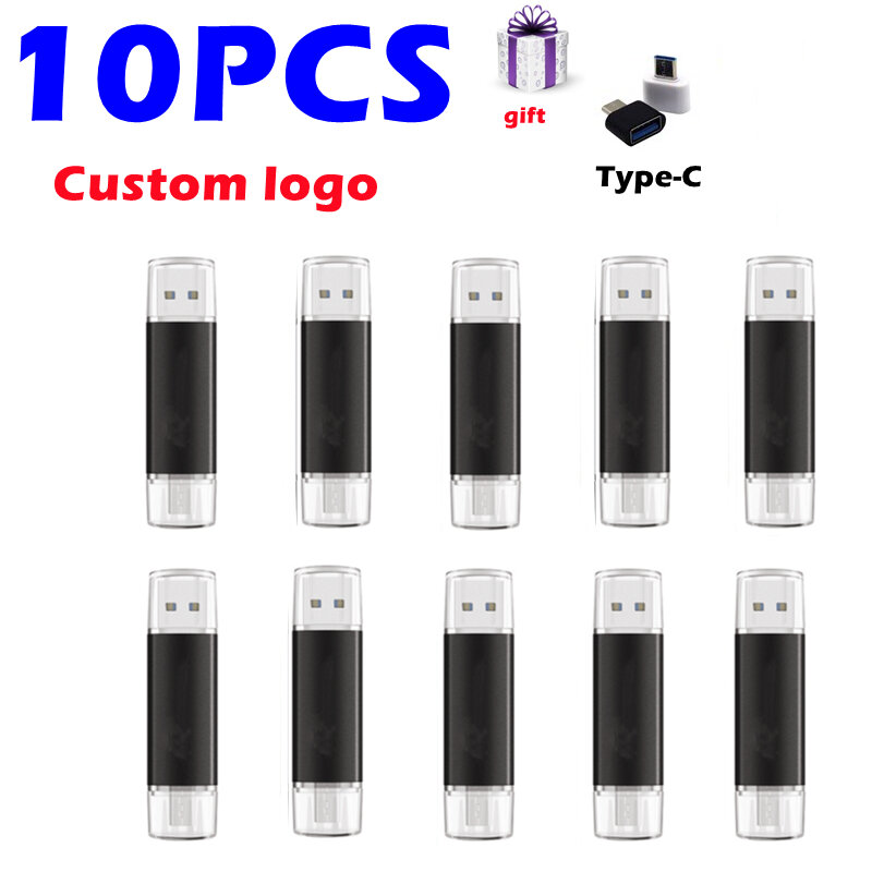 10ชิ้น/ล็อตโลโก้ที่กำหนดเอง OTG Type-C USB Drive 32GB 16GB 8GB มัลติฟังก์ชั่น USB แฟลชไดรฟ์ USB 2.0 Pendrive 4GB USB ไดรฟ์ปากกา