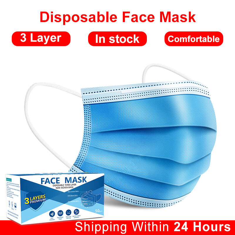 Mascarilla desechable para hombre y mujer mascarilla Meltblown cloth earloop mascarilla facial de 3 capas de respiración safty máscara de boca azul