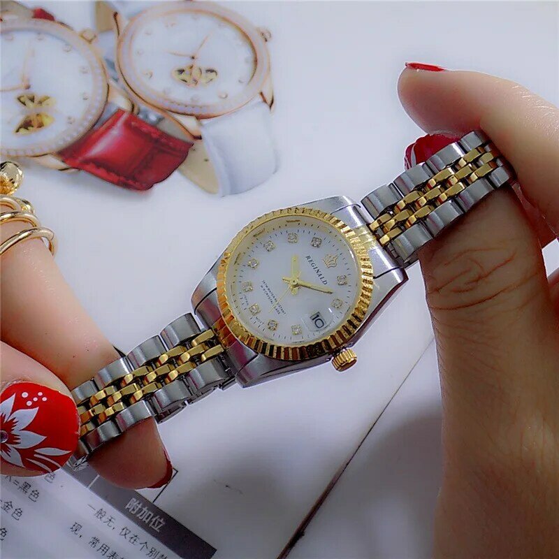 REGINALD-relojes de cuarzo de acero inoxidable para mujer, pulsera informal de lujo, a la moda, para pareja, regalos