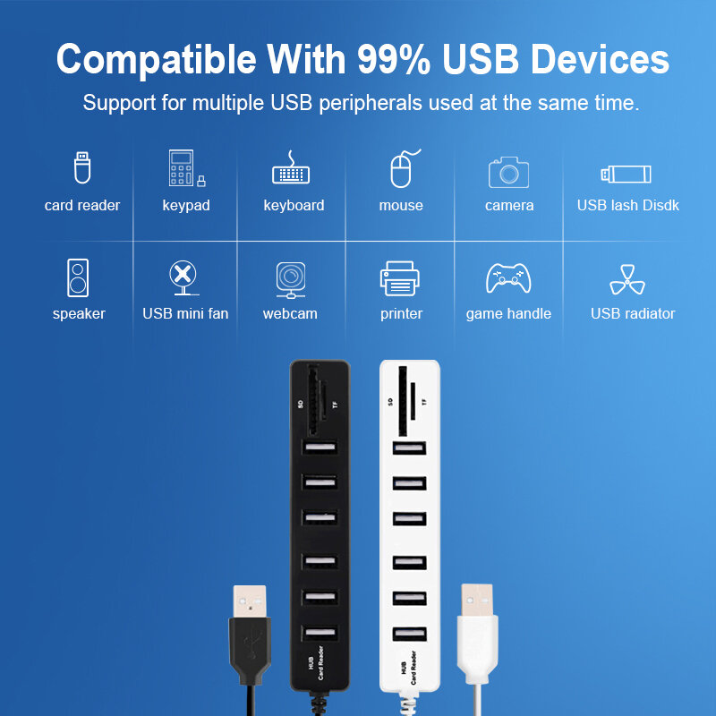 Multi USB 2.0 Hub Universal Pemisah USB Kecepatan Tinggi 3/6 Port 2.0 Hab TF Pembaca Kartu SD Semua Dalam Satu untuk Aksesori Komputer PC