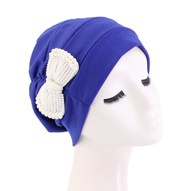 Turbante de perlas con lazo para mujer, Bandana musulmana, Hijab informal para exteriores, accesorios para el cabello, gorro de quimio para la pérdida de cabello, Turbante